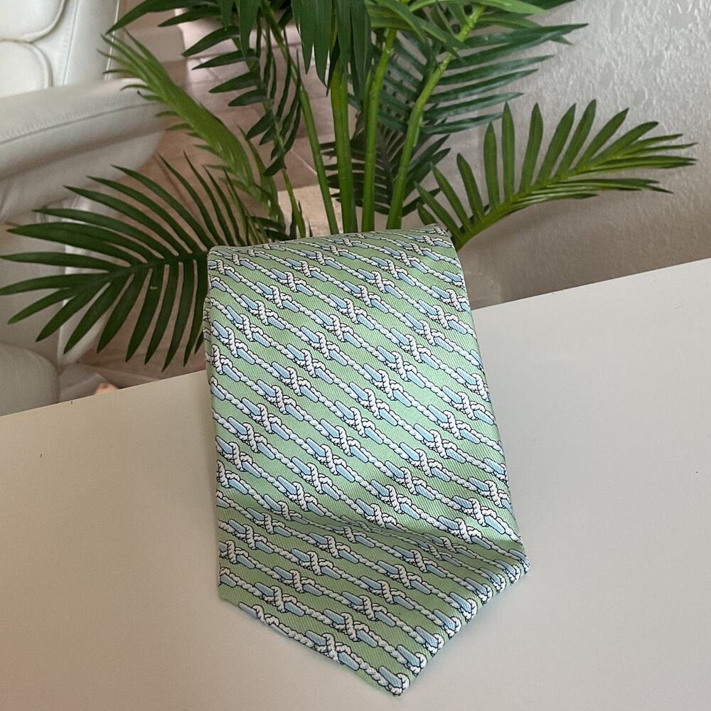 Vineyard Vines Martha's Vineyard Silk Nautical Knots Tied Cleats Green Neck Tie